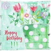 Postkarte Happy Birthday, Frühlingsblumen