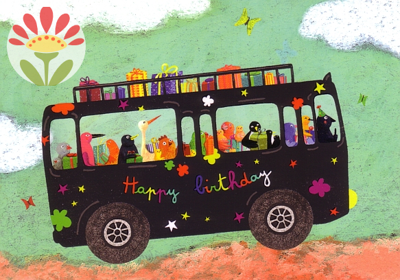 Postkarte Happy Birthday, Bus