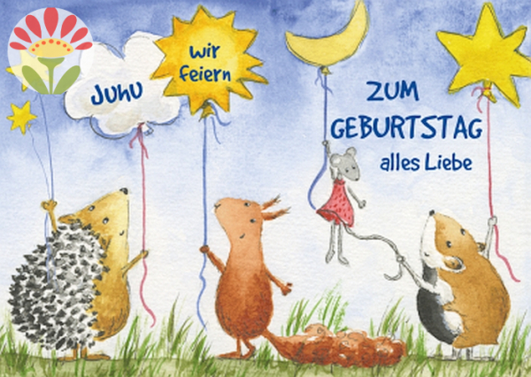 Postkarte Zum Geburtstag alles Liebe, Juhu Wir feiern