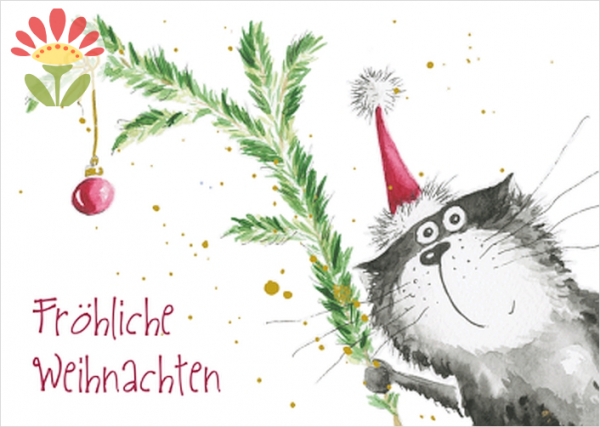 Postkarte Fröhliche Weihnachten, Katze