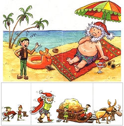 Faltkarte Xmas - Weihnachtsmann in Urlaub