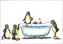 Faltkarte Pinguine und Badewanne