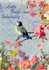 Postkarte Geburtstag, Blaumeise