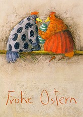 Postkarte Frohe Ostern, Hühner