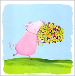 Postkarte Schwein mit Blumen