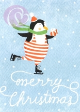 Postkarte Merry Christmas, Pinguin